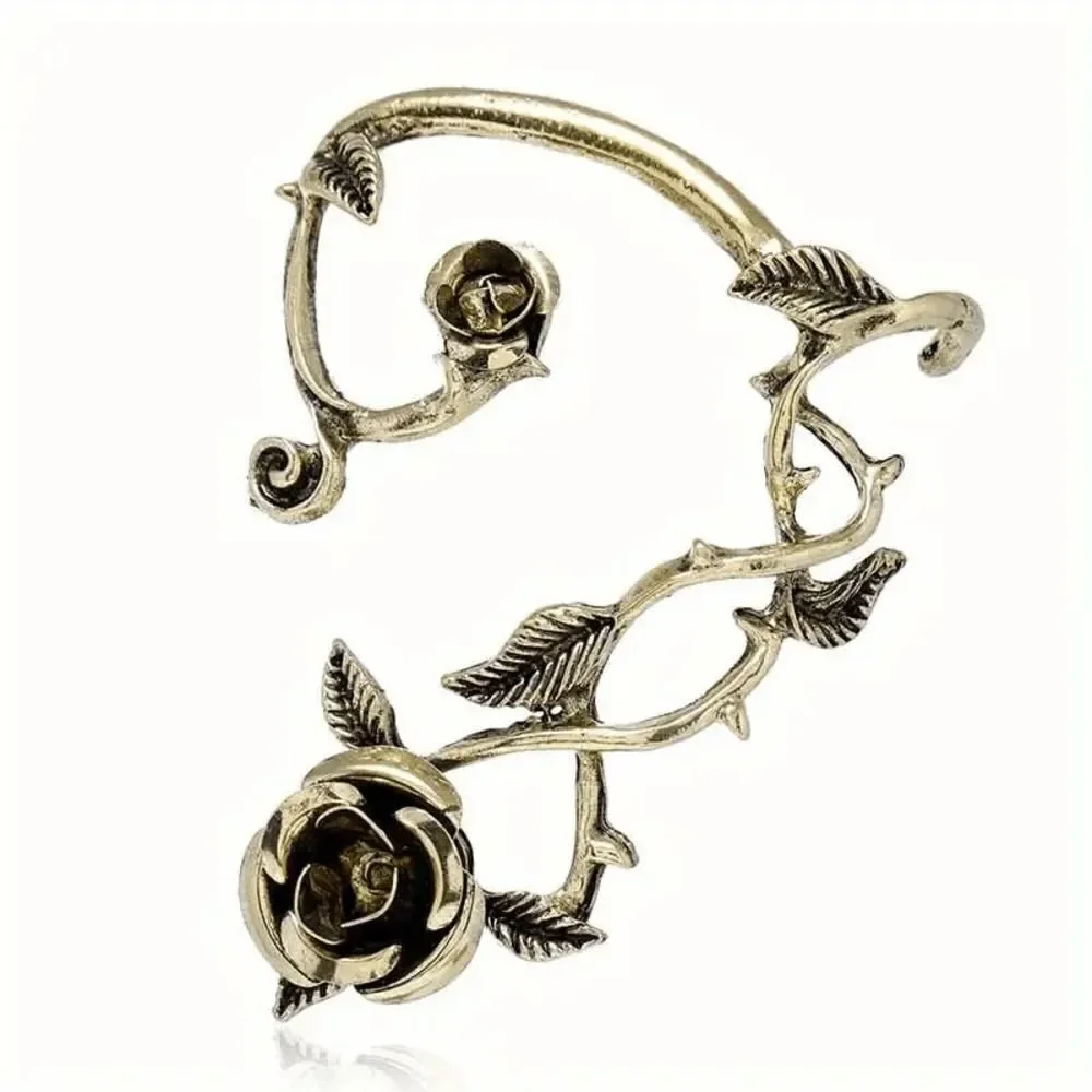 Rose Flower Leaf Design Stainless Steel Ear Wrap Jacket Hugger Crawler